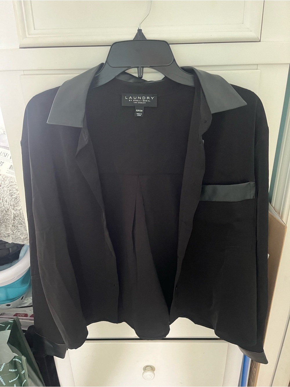 Laundry By Shelli Segal Black Blouse with Satin Trim
